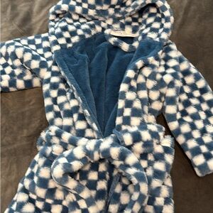 Like new Minky Couture Cozy Blue and White Checkered Kids Robe